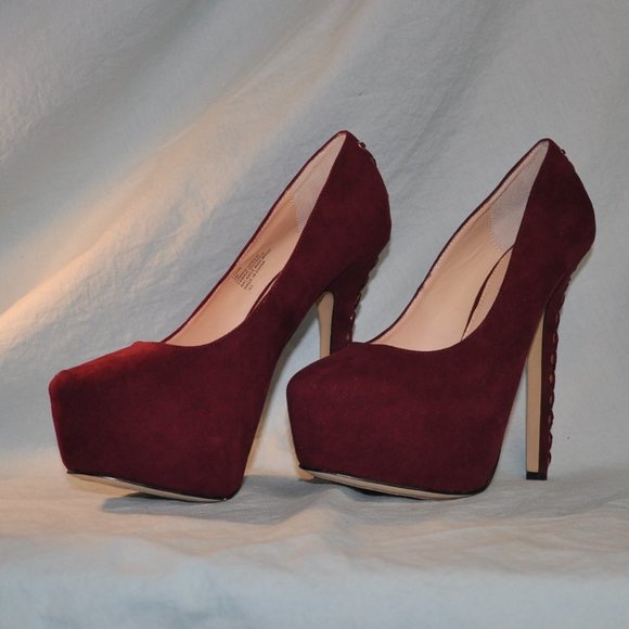 shoemint	lydia sz 7 red corset back ultra suede platform heels (8GW) - Picture 2 of 15